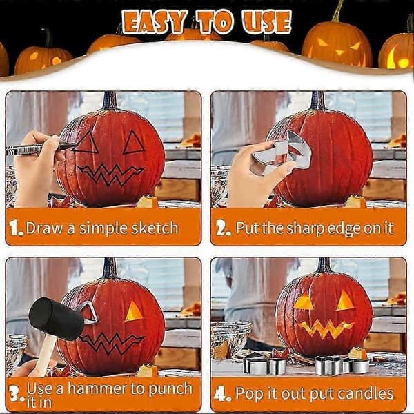 Halloween Gresskar Utskjæringssett Rustfritt Stål Kakeform Bakeform DIY JackOLantern Utskjæringsverktøy