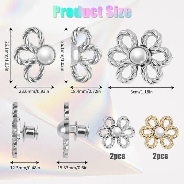 Pants Waist Adjuster, 4 Sets Removable Flower Jean Buttons for Loose Pants