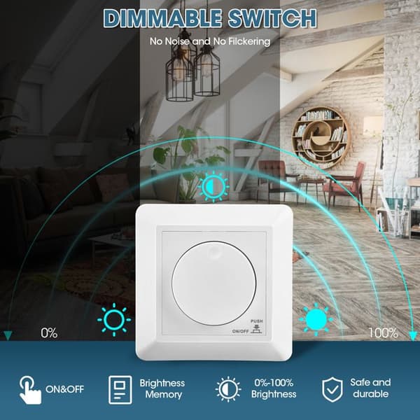 AC200-240V LED-dimmerbryter med minnefunksjon, lysdimmer for LED-pærer/glødepærer