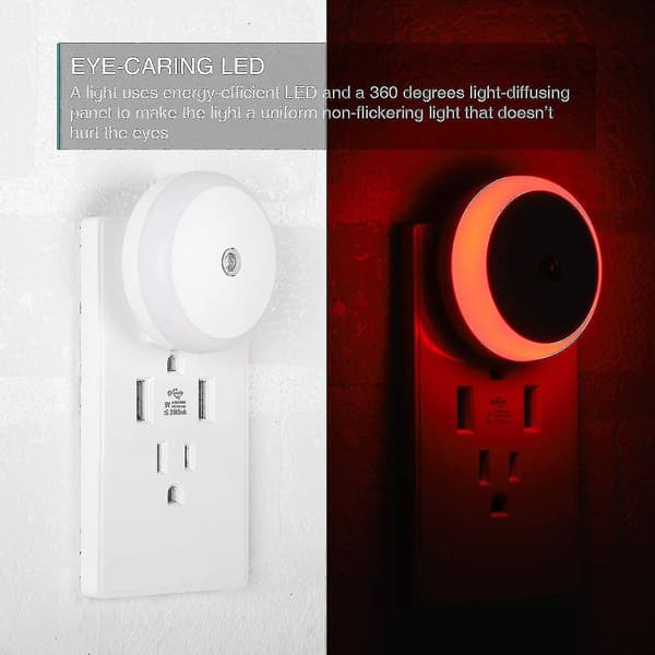 Gult Nattlys, Plug-in LED Nattlys, Skumringssensor, Energieffektiv, Plug In