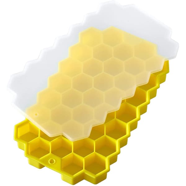 Silicone Ice Mold with Lid: 37 Ice Cubes, Flexible & Easy Gul yellow