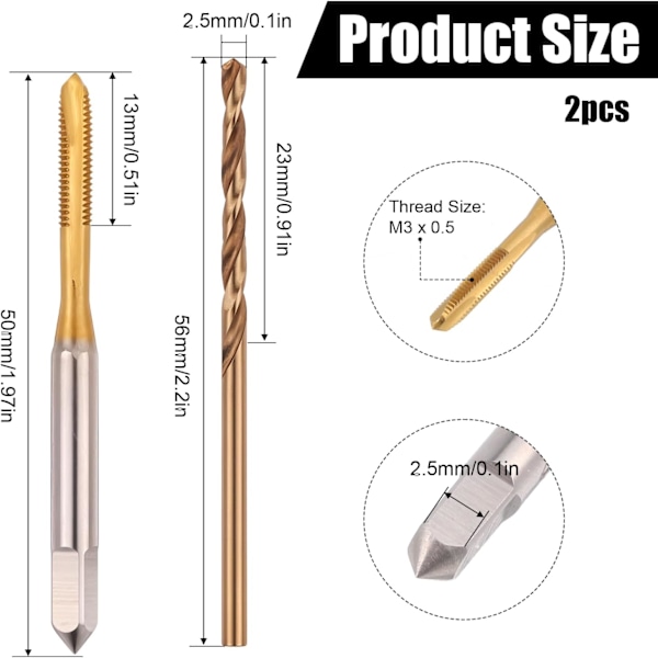 M3 x 0,5 Spiralspets 2,5 mm