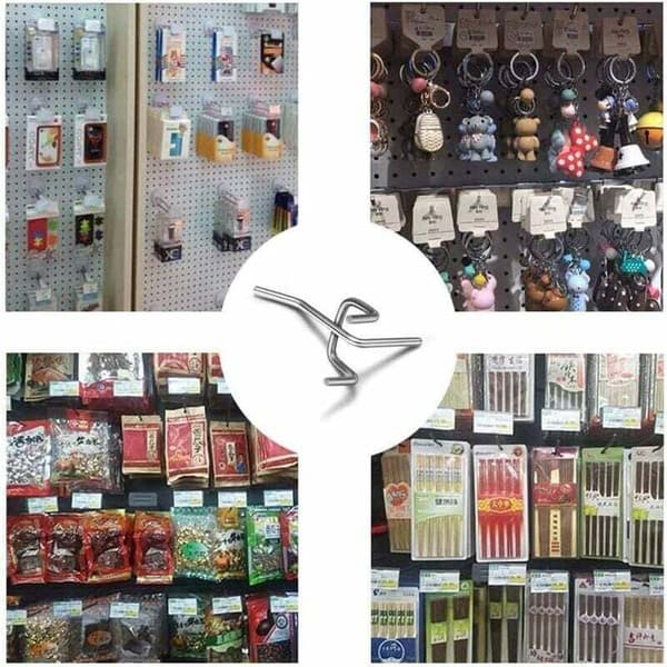 50-pack perforated hooks, galvanized carbon steel, 10 cm long, 3.2 cm wide. For storing tools and supplies.