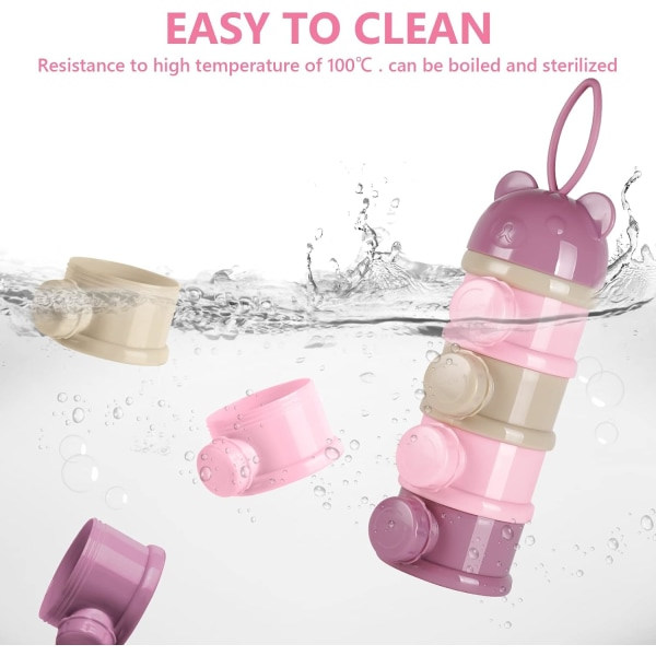 Baby Formula Dispenser, Portable 4 Layers 270ml Per Layer Twist-Lock Compartment, Stackable Snack Storage Containers Pink/Purple