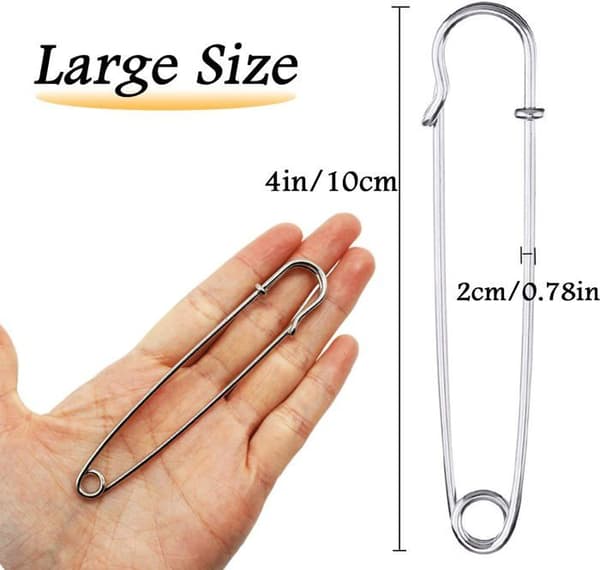 Pakke med 20 store, kraftige sikkerhetsnåler i solid metall for kilt, teppe, strikking, håndarbeid, 10 cm