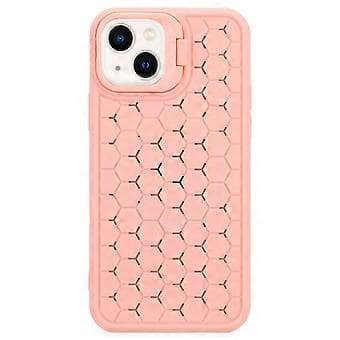 Compatible Magnetic Case for iPhone 14, Honeycomb Texture, Lens Frame, Stand, TPU Phone Case (Pink)
