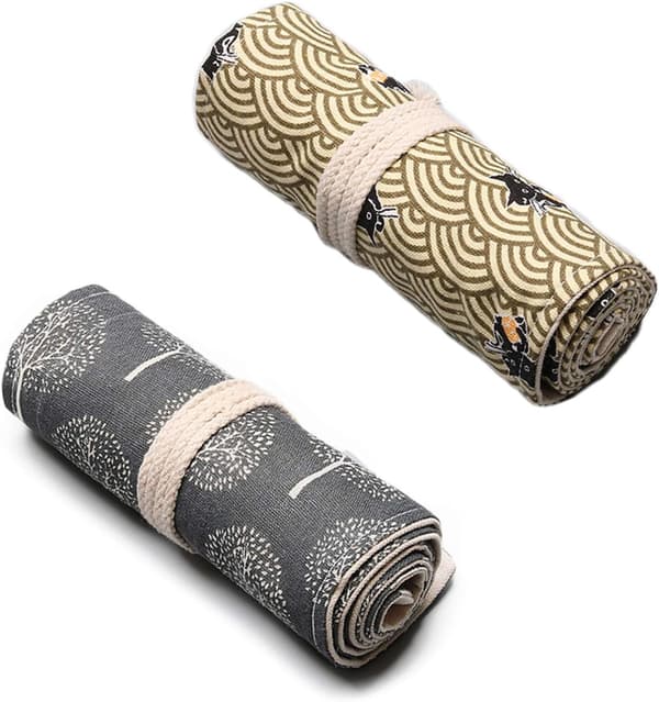 2 Pieces Canvas Pencil Case (36 Slots), Canvas Brush Case, Color