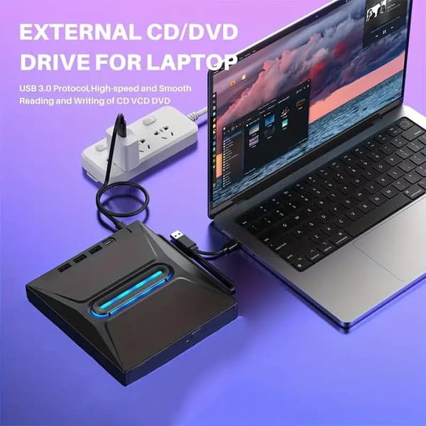 Ekstern DVD-stasjon, USB 3.0 bærbar, Type-C-kompatibel, CD/DVD +/-RW optisk stasjon