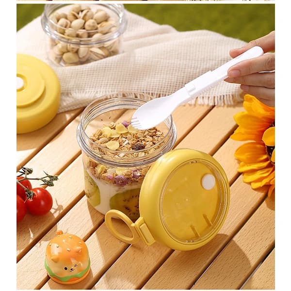 Yoghurtmugg att ta med - 880 ml - Müslimugg - Havregrynsmugg - Soppmugg - Lunchmugg - Matlåda - Läcksäker - Isolerad - med sked - Diskmaskinssäker