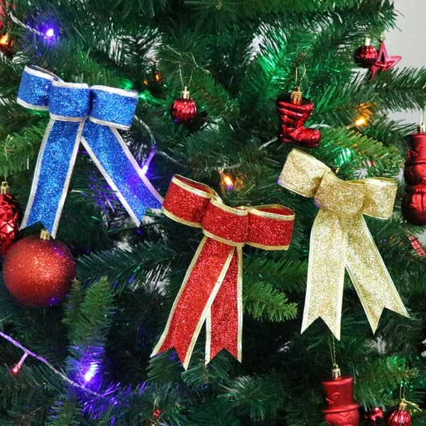 5-pack dekorativa julglitter tygbågar - röd