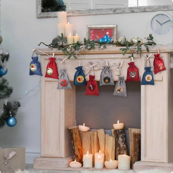 Stora 73-pack Julklappslinnepåsar med dragsko Julklappsjutesäckar Godispåsar 24-dagars Julkalenderpåsar Julkalenderpresentpåsar