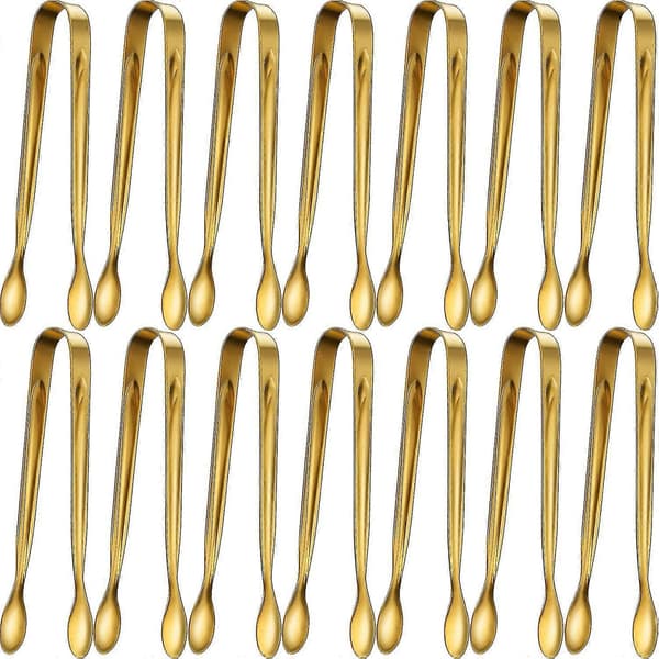 12 stykker sukkertænger istænger mini serveringstænger i rustfrit stål (sølv, 10,9 cm)-MXBC [BR]_jar gold