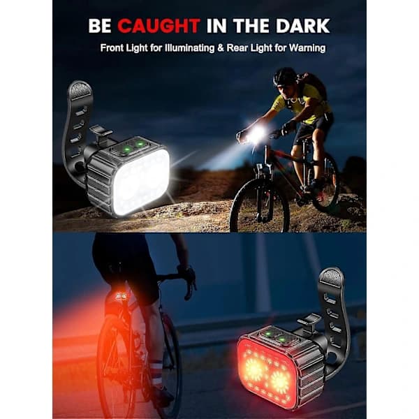 Bike Front and Rear Light Set, Headlight USB Rechargeable, IP65 Waterproof, Suitable for Night Riding/Camping/Backpacking