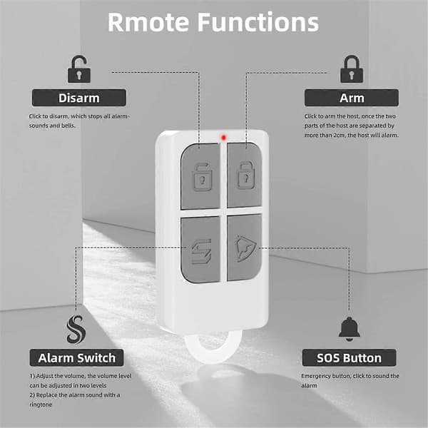 Wireless Door Open Alarms with Remote Control, Door Security Sensor, Doorbell, Window Alarm, Pool Door Alarm [DB] White White