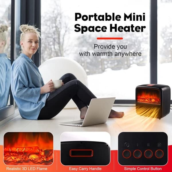 Portable Mini Ceramic PTC Heater with Thermostat, Safety Tip-Over Switch Design, Black - Compatible with AIPERQ