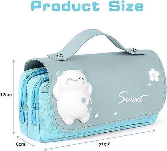 Large Pencil Case with Multiple Compartments Office Supplies Cosmetic Bag Blue
