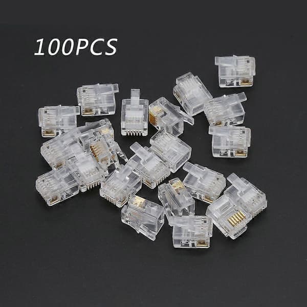 100 stk RJ12 6P6C Modulær Kabel for Telefonkontakter Krystallkontakter