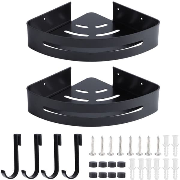 Double-layer Wall Shelf in Black Aluminum - Space-saving Corner Shelf for Bathroom
