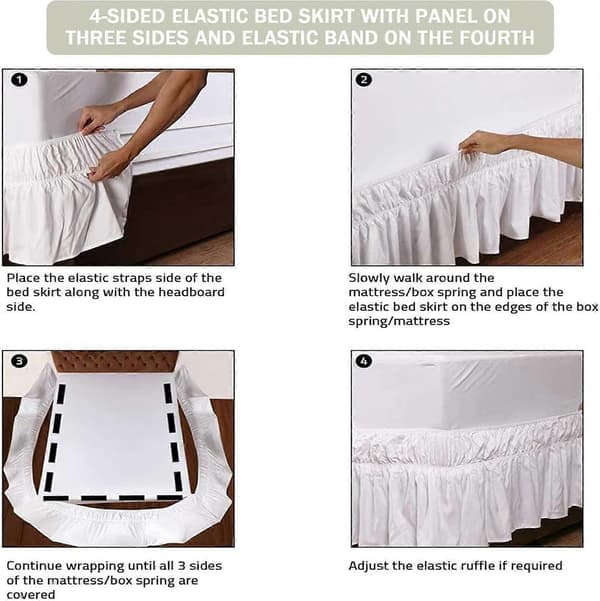 Black Bedspread Ruffle Bed Skirt with Elastic, Wrap-Around Bed Skirt, No Box Spring Bed Stone (150 x 200 x 45 cm)