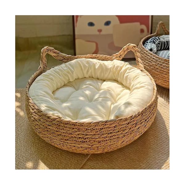 Koselig Hundeseng Sommer Klorebrett Rattan Vaskbart Tilbehør Vevd Avtakbar Pute 35cm,A
