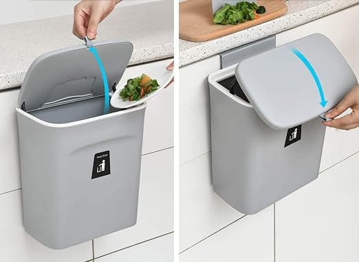 Kompostspand til køkken 9L - Affaldsspand til bordplade eller vask med låg, grå
