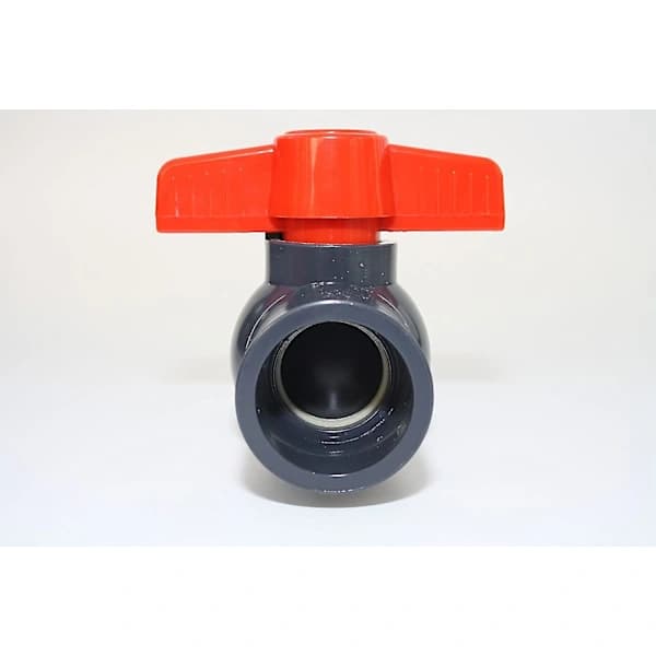 Kugleventil 50 mm med 2 limmuffer 1 1/2 \" i PVC, U 10 bar