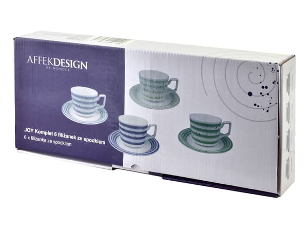 JOY Sæt med 6 blå porcelænskopper med underkopper - Elegant og praktisk