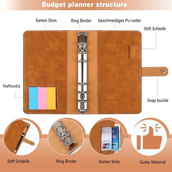 A6 Budget Binder - Includes 12 Budget Envelopes, 12 Budget Sheets, and 3 Sticker Sheets - For Home, Office, and Travel - H