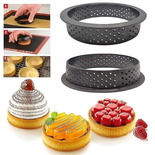 8-pak Plastkageforme, Non-stick, Perforerede, til Bagning af Kager, Mousse, Cirkelformede Udskæringsringe, DIY