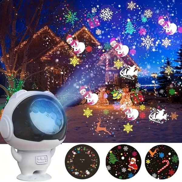 1 st USB-driven LED-projektionslampa med 360° roterande projektor, USB-driven julgran, snögubbe, snöflingor, jultomte, glödande effekt [DB] 1 st 1pc