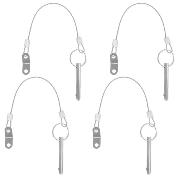Sett med 4 hurtigutløserpinner, topppinne diameter 6 mm, total lengde 32 mm, med rustfrie stålsnorer