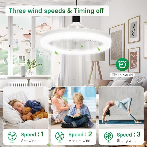 Ceiling Fan E27 Rotatable Mini Fan Lamp with Remote Control Vit white