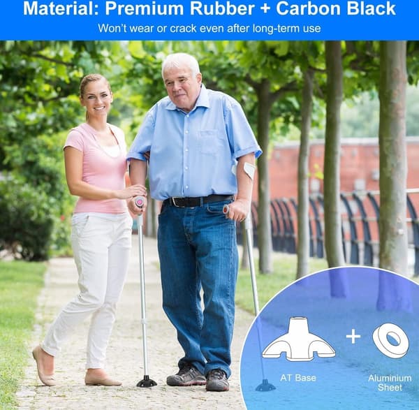 Heavy-duty cane tip, quad base, for 19 mm cane, non-slip rubber for walking stick and crutches