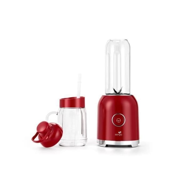 Blender smoothie bärbar 250W – 6 rostfria blad – Flaskor 500 ml + 600 ml – Säkerhetslås – Diskmaskin Röd