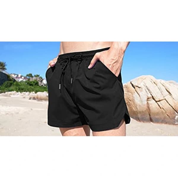 Hurtigtørrende badeshorts til mænd, badetøj, svømmetøj, sort—XXL