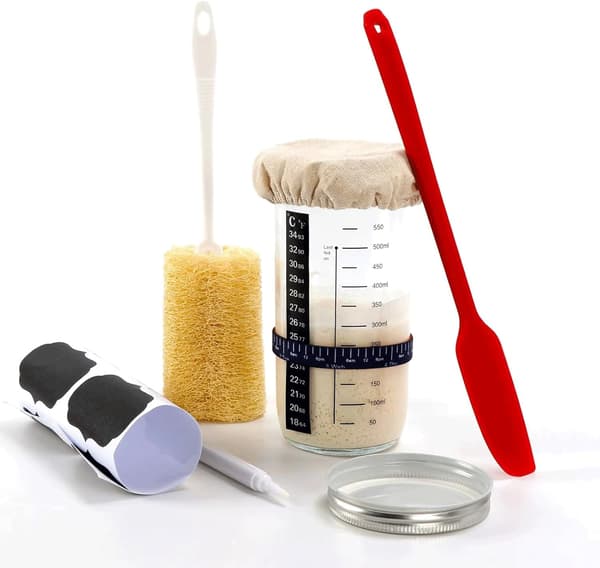 Surdejsstarterkrukke, surdejsstarterkit, 710 ml genanvendelig surdejskrukke til hjemmebagning