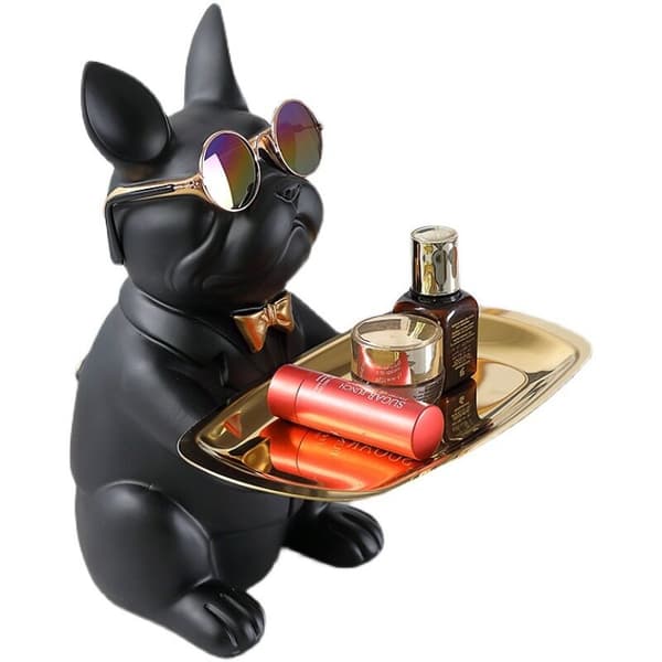 Hjerteformet bulldogstatue - Hundefigur - Dekor - Svart