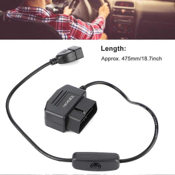 18.7in OBD2 USB Power Charging Cable 16Pin Connector Charger for Car GPS DVR Camera [Db]