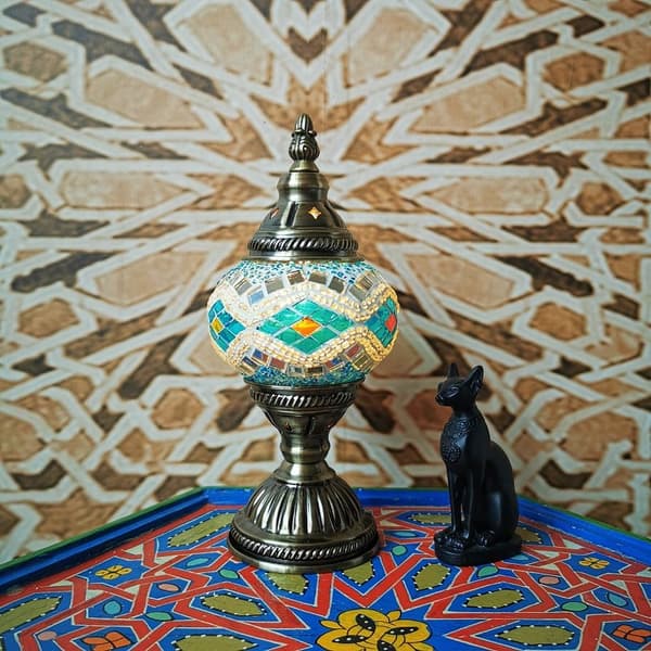 Retro Mosaik bordlampe, til stue soveværelse indretning (Havblå)