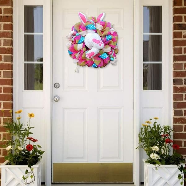 Easter Cute Bunny Plush Wreath, Bunny Wreath for Easter Decoration, for Front Door Wall Garden