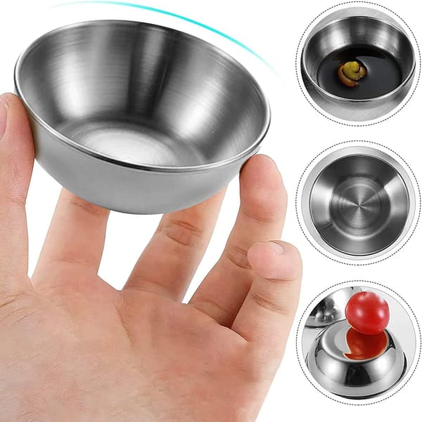 Dippskålar, Rostfria Dippsåsskålar, Små Runda Kryddskålar, Sushi Dippskålar, Aptitretare Serveringstallrikar för Kök Restaurang Silver Silver