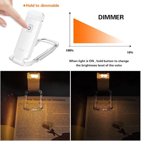 USB Rechargeable LED Clip-On Book Light for Bedtime, Adjustable Brightness[JUN]