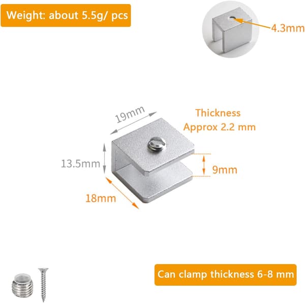 12 stycken glasklämmor, justerbart glasväggsfäste, 6 till 8 mm glashyllfäste