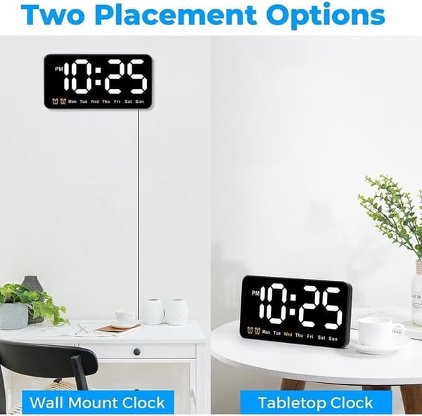 Digital Wall Clock, 9 Inch LED Digital Clock with 12/24h, Large Digits, Small Silent Wall Clock with Green Light Green Light