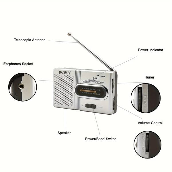 Portable AM/FM Radio with Speaker and Headphone Jack - Powered by 2 AA Batteries