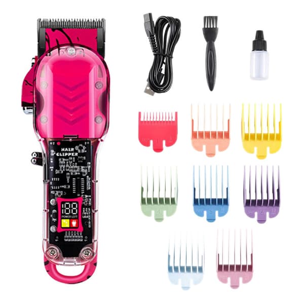 Professionel trådløs elektrisk hårklipper til mænd med LED-display, pink