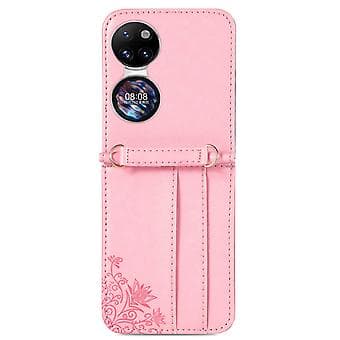 Diagonalt preget kortveske til Huawei P50 Pocket (rosa)