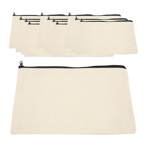 12-pack Canvas Zipper Bags, Empty DIY Pouches for Travel Cosmetics [DB]