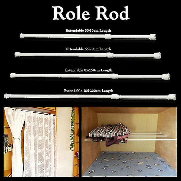 Adjustable Shower Curtain Rod - Spring Loaded Extendable Telescopic 30-50 30-50