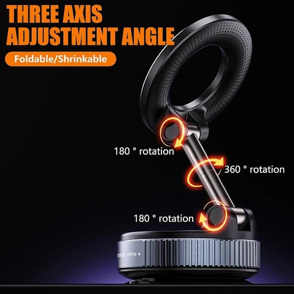 Secure Car Windshield Grip Vent Phone Holder Magnetic Stand Vacuum Suction Cup 360 Degree Rotation Adjustable Viewing Angle Silver